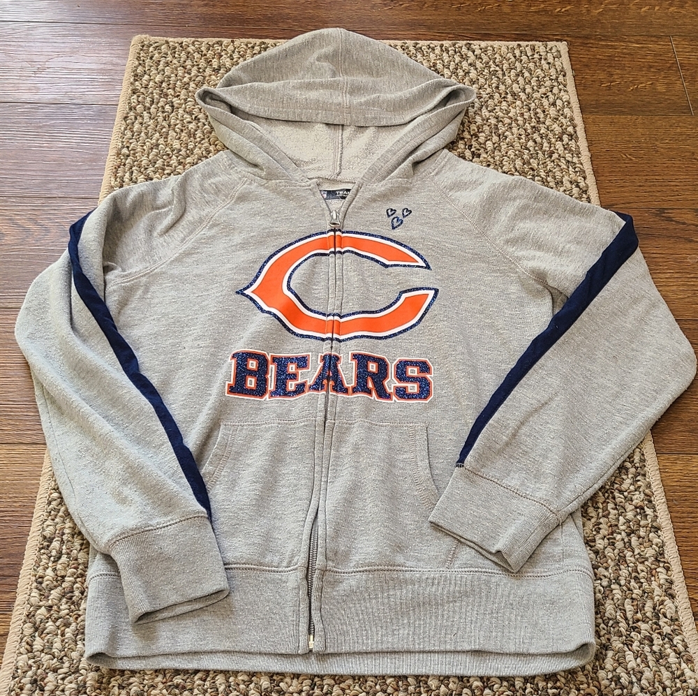 Chicago Bears 12-14 Y Girls Gray Zip Hoodie With Glitter